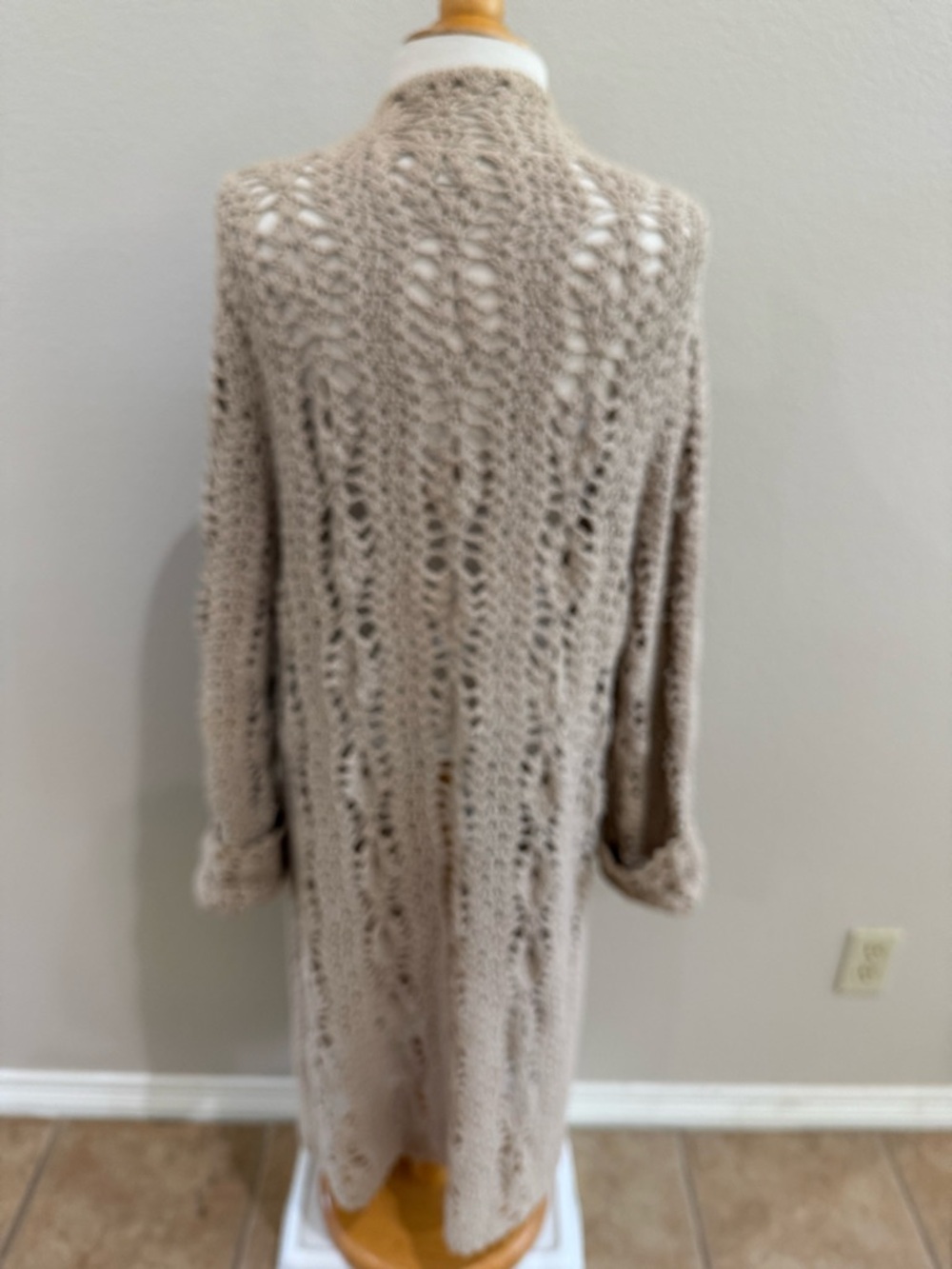 J. Jill Duster Cardigan Cotton Acrylic Blend Oatmeal Beige Long Sweater Sz L - Picture 7 of 8